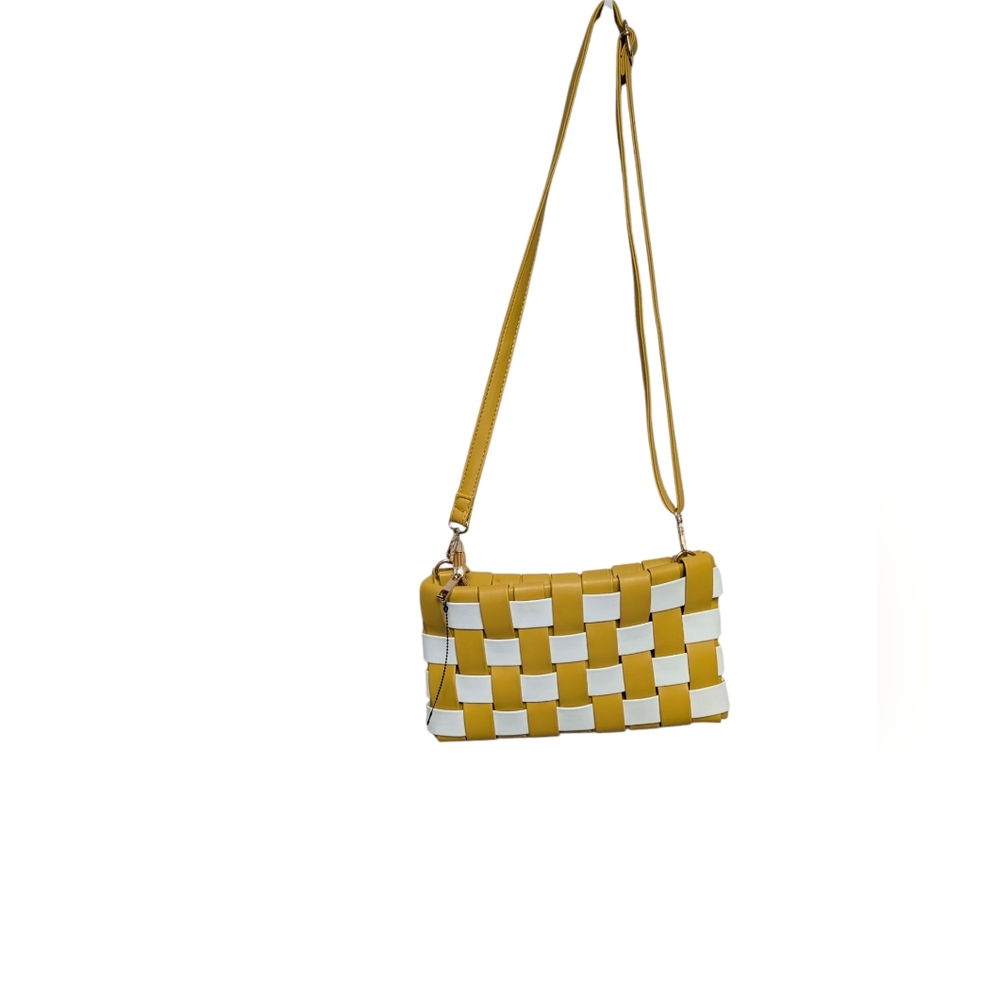Anthropologie Yellow and White Woven Crossbody Bag